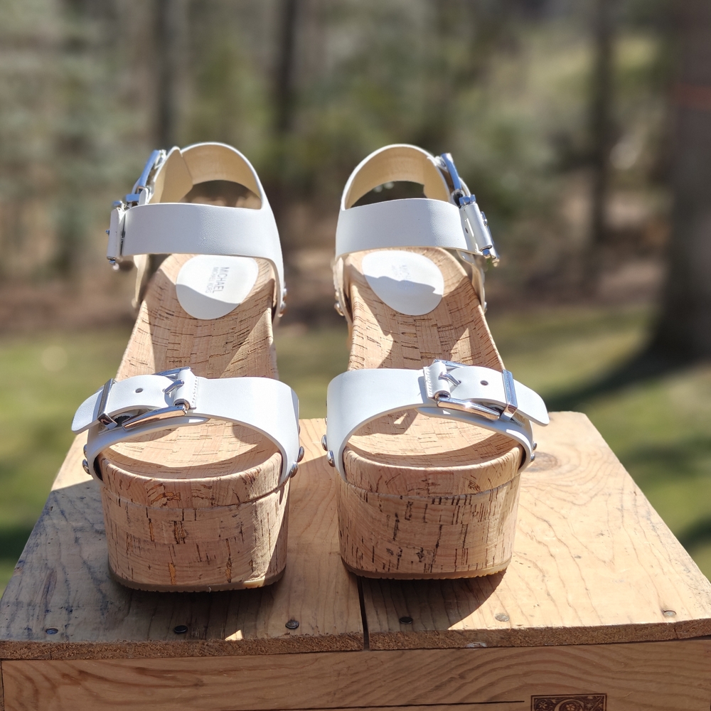 NWT Michael Kors White Cork Platform Wedge Sandals - Picture 3 of 10